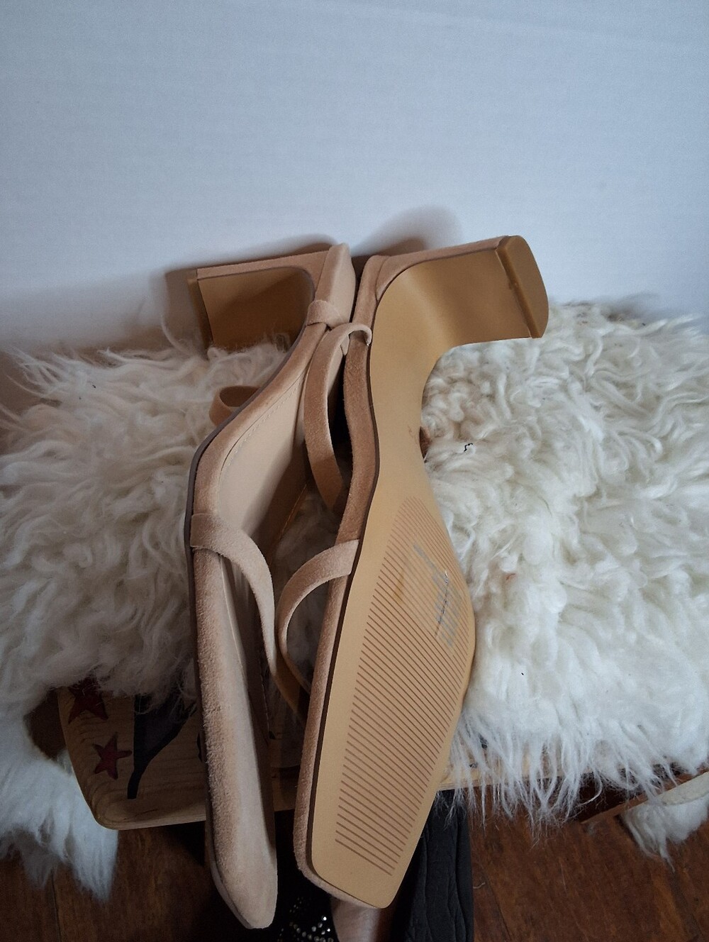 Faryl Nude Beige Suede Square Toe Strappy Block Heel Sandals Size 12 NEW - Picture 5 of 10